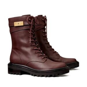 Tory Burch Burgundy Lace-Up Boots